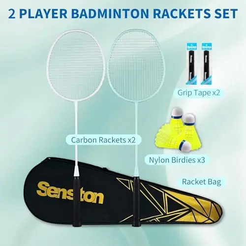 Senston Profesyonel Badminton Raketleri 4'lü Set - Karbon Fiber, 6 Badminton Topu, 4 Grip & Arka Bahçe Oyunları için Çanta | 90g Hafif - 5