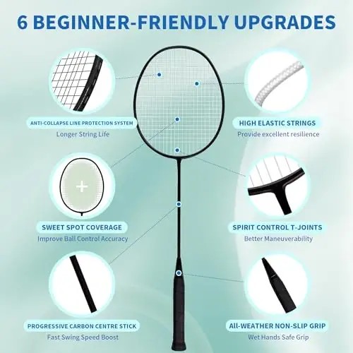Senston Professional Badminton Rackets Set of 4 - Carbon Fiber, 6 Shuttlecocks, 4 Grips & Bag for Backyard Games | 90g Lightweight 