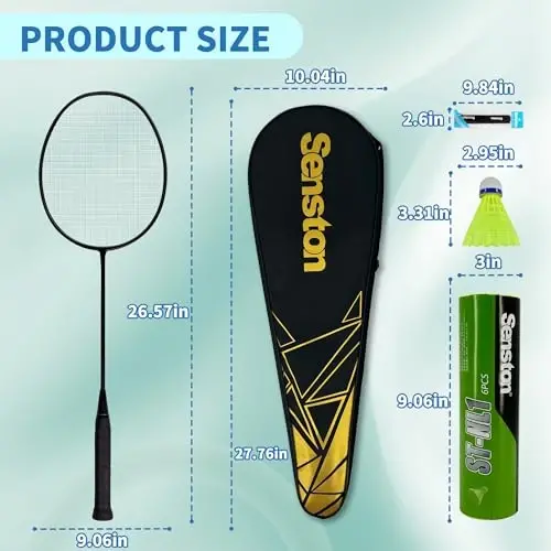 Senston Professional Badminton Rackets Set of 4 - Carbon Fiber, 6 Shuttlecocks, 4 Grips & Bag for Backyard Games | 90g Lightweight - 7