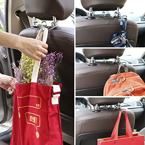 Sentoto Car Purse Hook, Purse Holder for car, Multi-Functional Hidden Hook, Headrest Hooks for Car, Purse Hook for Car Removable headrest Say goodbye To the Messy Space Neat Travel-Boutique Bright Silver - 2