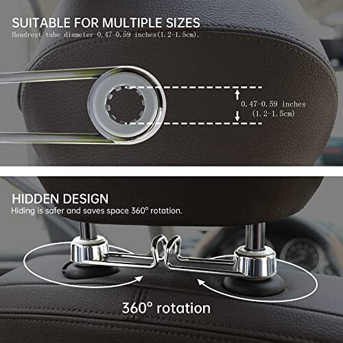 Sentoto Car Purse Hook, Purse Holder for car, Multi-Functional Hidden Hook, Headrest Hooks for Car, Purse Hook for Car Removable headrest Say goodbye To the Messy Space Neat Travel-Boutique Bright Silver - 3