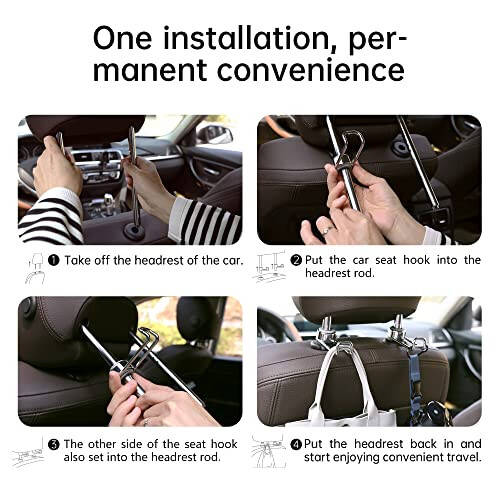 Sentoto Car Purse Hook, Purse Holder for car, Multi-Functional Hidden Hook, Headrest Hooks for Car, Purse Hook for Car Removable headrest Say goodbye To the Messy Space Neat Travel-Boutique Bright Silver - 4