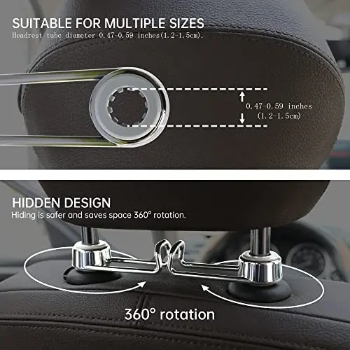 Sentoto Car Purse Hook, Purse Holder for Car, Purse Hook for Car, Multi-Functional Hidden Hooks, Headrest Hooks for Car, Car Storage Hooks Say Goodbye to The Messy Space, Boutique Deep Gun Color - sentoto