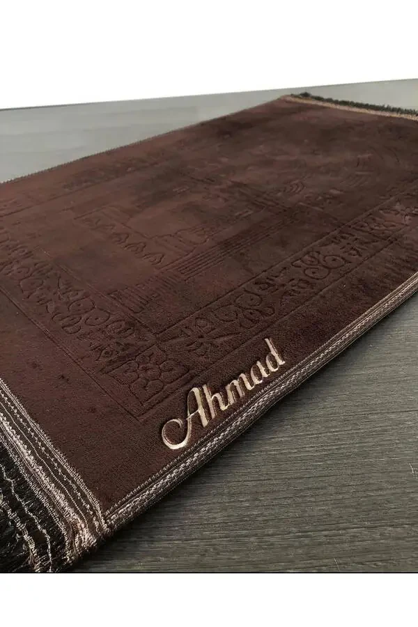 Sep toʻyi sovgʻalari, kadife qirrali, kelin nikohi uchun maxsus tikilgan va ismli namazlik, hashamatli gilamcha - 3