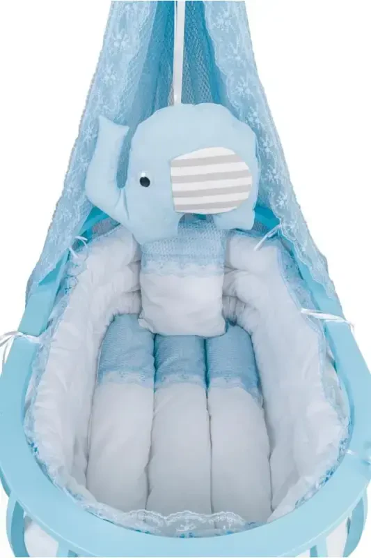 Sepet Beshik Yog'och Beshik Uyqu Setli Tabiiy Yog'och Beshik Bambu00-Ko'k - 2