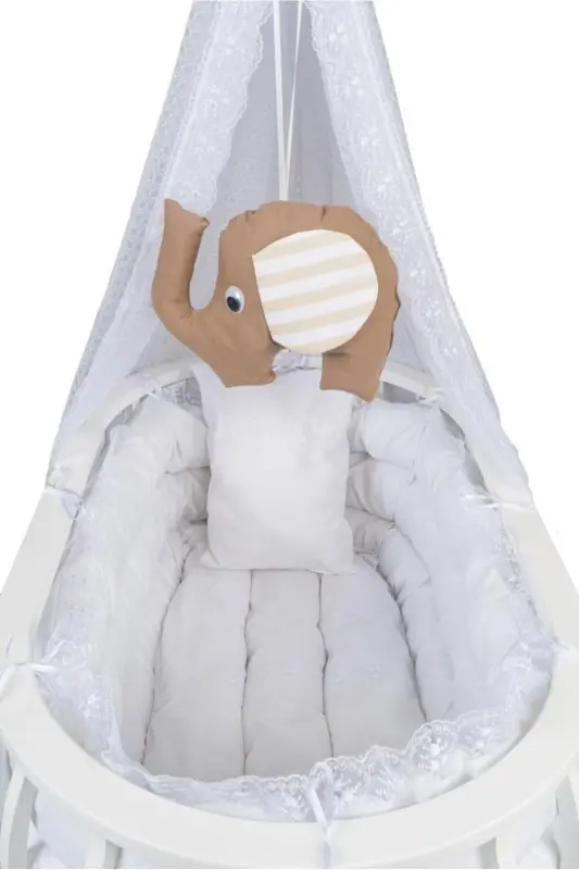 Sepet Beşik Ahşap Beşik Uyku Setli Doğal Ahşap Beşik bambu00-Beyaz - 2