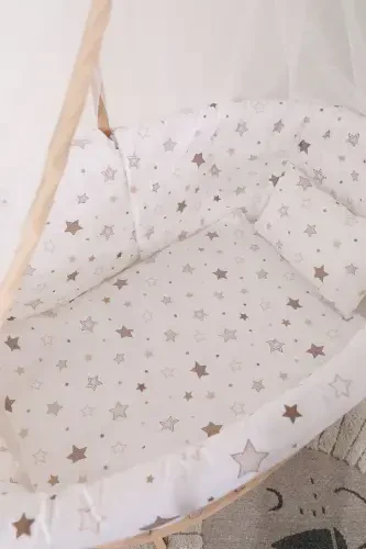 Sepet Beşik Kahve Yulduz Uyqu Setli Bebek Beshigi Brich Plywood Tabiiy Yog'och G'ildirakli 0x1 Yosh-kahve - 4