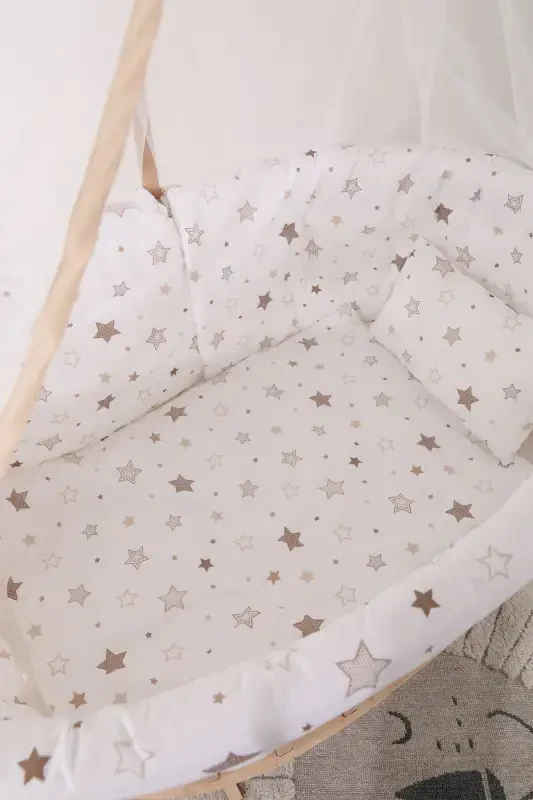 Sepet Beşik Kahve Yulduz Uyqu Setli Bebek Beshigi Brich Plywood Tabiiy Yog'och G'ildirakli 0x1 Yosh-kahve - 4