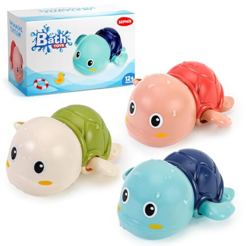 SEPHIX Bath Toys for Toddlers 1-3, Cute Swimming Turtle Bath Toys for 1 2 Year Old Boy Girl Gifts, Water Pool Toys for Baby Toddler Toys Age 1-4, Wind-up Infant Bathtub Toys, 3 Pack - 1