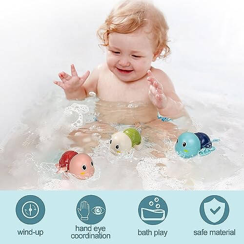 SEPHIX Bath Toys for Toddlers 1-3, Cute Swimming Turtle Bath Toys for 1 2 Year Old Boy Girl Gifts, Water Pool Toys for Baby Toddler Toys Age 1-4, Wind-up Infant Bathtub Toys, 3 Pack - 2