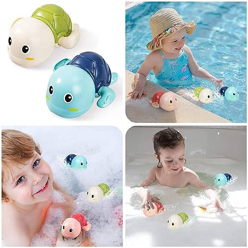 SEPHIX Bath Toys for Toddlers 1-3, Cute Swimming Turtle Bath Toys for 1 2 Year Old Boy Girl Gifts, Water Pool Toys for Baby Toddler Toys Age 1-4, Wind-up Infant Bathtub Toys, 3 Pack - 5