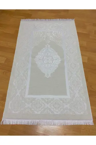 Seplik uchun sovg'alik qutili krem rangli joynamoz to'plami Lyuks tafta joynamoz, marjon tasbeh-KREM - AYHANHOME (1)