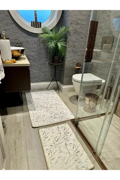 Sequin Bamboo Non-Slip Leather Bottom Dust Stain Resistant 2-Piece Set Toilet Bathroom Rug Set - YTR HOME (1)