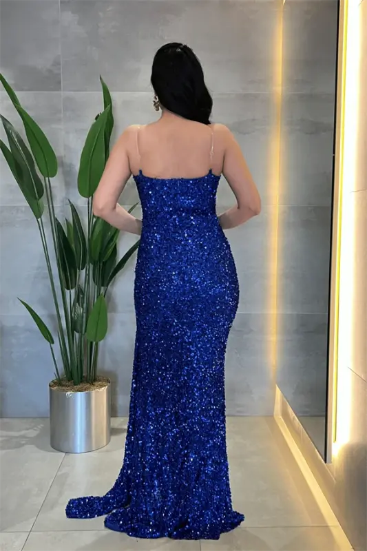 Sequin Beaded Strapless Dress - ROYAL BLUE - 5