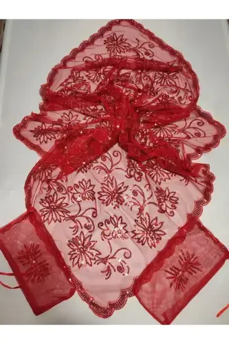 Sequin Bride and Crescent-Star Groom Henna Cover with Gloves for Henna Nights Special Veil Set-Pine - SIRMALIHOME (1)