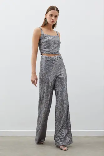 Sequin Crop Blouse - Silver - SILVER - 3