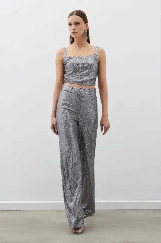 Sequin Crop Top - SILVER-SILVER - 4