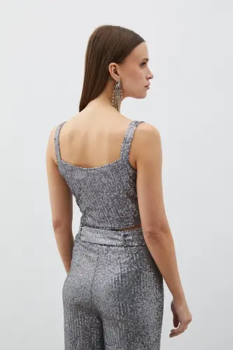 Sequin Crop Top - SILVER-SILVER - 7
