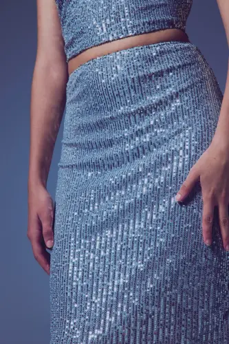 Sequin Detail Pencil Skirt - Silver-SILVER - 5