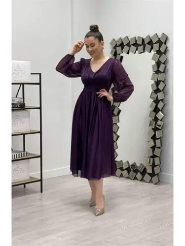 Sequin Detailed Midi Dress - PURPLE - BÜYÜKBEDENIZ (1)