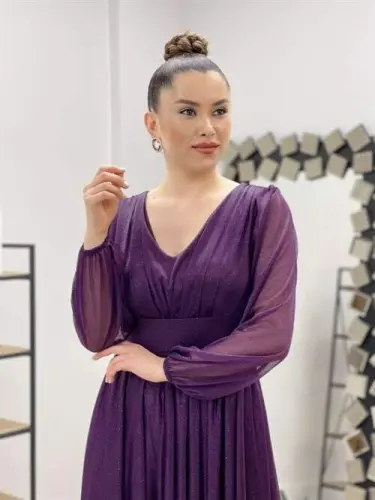 Sequin Detailed Midi Dress - PURPLE - 4