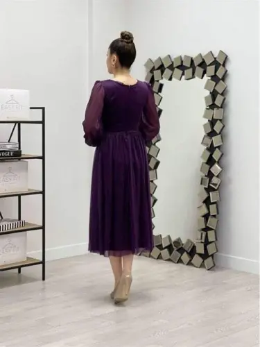 Sequin Detailed Midi Dress - PURPLE - 5