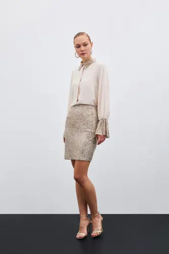 Sequin Detailed Shirt - Beige-Beige - 4