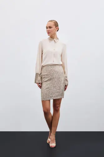 Sequin Detailed Shirt - Beige-Beige - 5