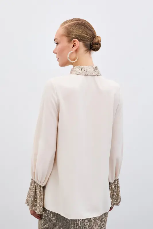 Sequin Detailed Shirt - Beige-Beige - 6