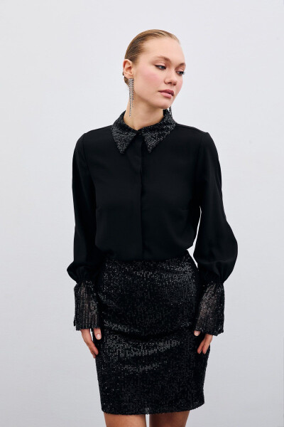 Sequin Detailed Shirt - Black - 2