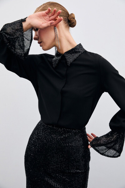 Sequin Detailed Shirt - Black - 3