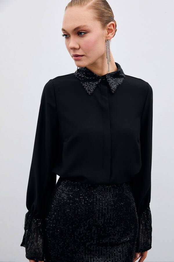 Sequin Detailed Shirt - Black - 4