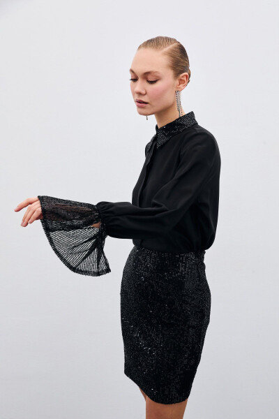 Sequin Detailed Shirt - Black - 5