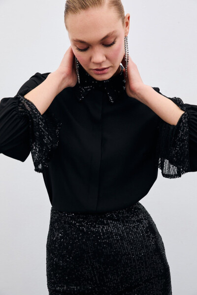 Sequin Detailed Shirt - Black - 6