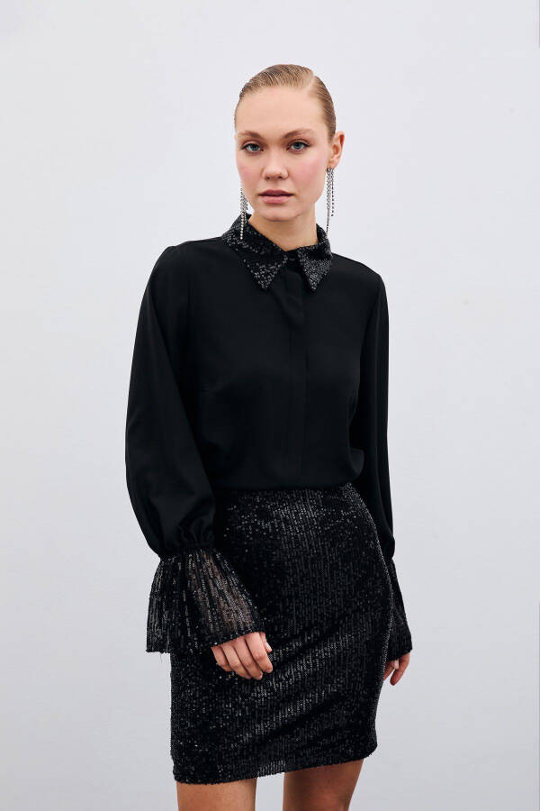 Sequin Detailed Shirt - Black - 7