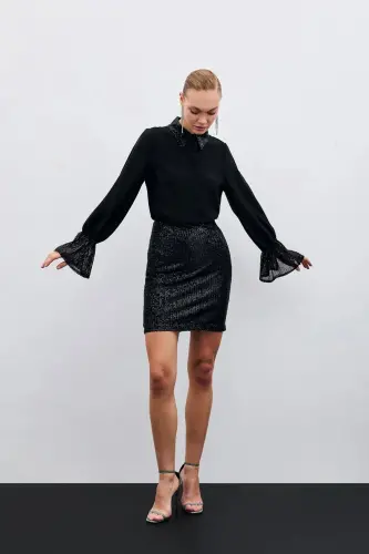 Sequin Detailed Shirt - Black - 1