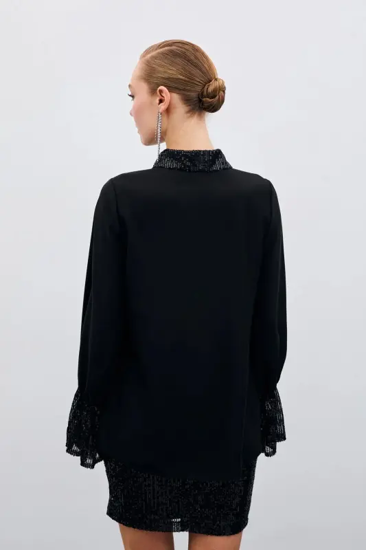 Sequin Detailed Shirt - Black - 8