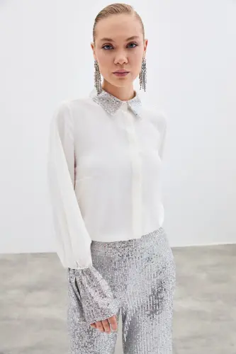 Sequin Detailed Shirt - Ecru-ECRU 