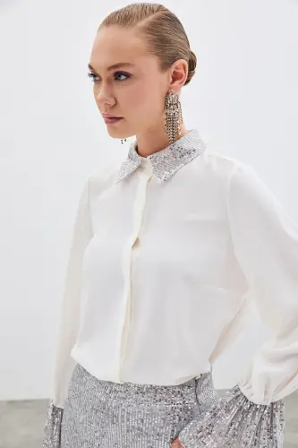 Sequin Detailed Shirt - Ecru-ECRU - 6