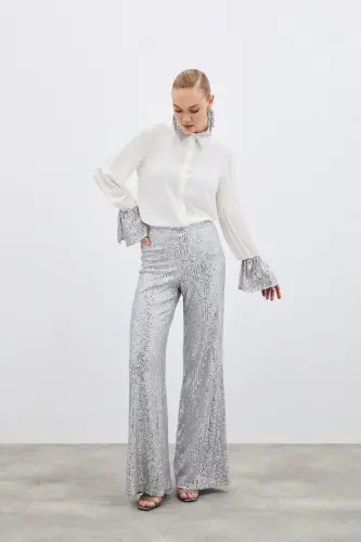 Sequin Detailed Shirt - Ecru-ECRU - 7