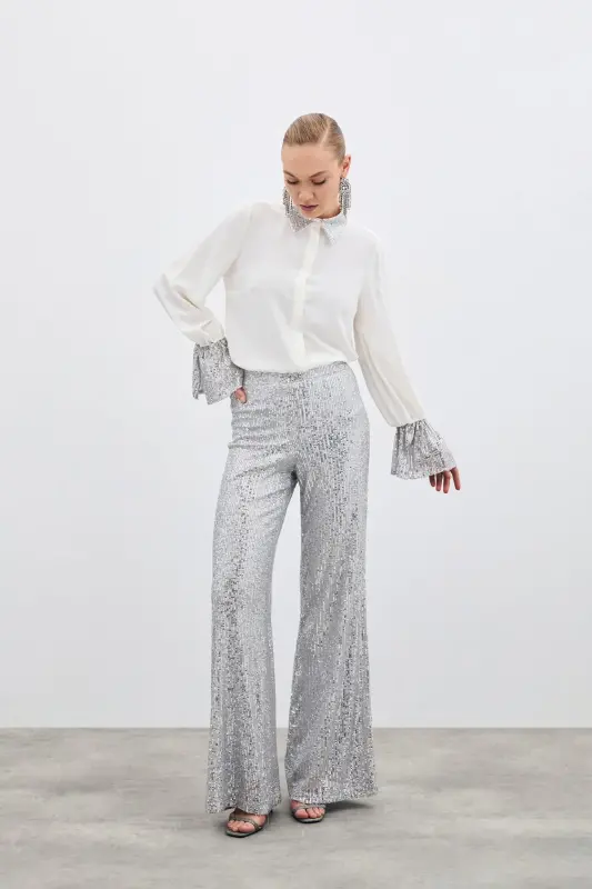 Sequin Detailed Shirt - Ecru-ECRU - 7