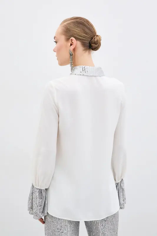 Sequin Detailed Shirt - Ecru-ECRU - 8
