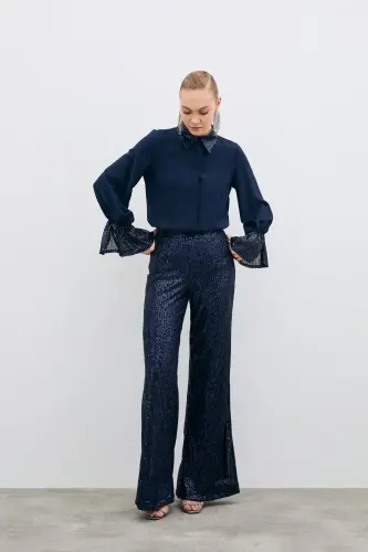 Sequin Detailed Shirt - NAVY-NAVY - 6