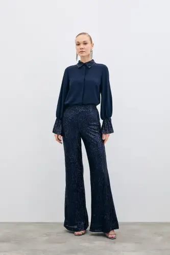 Sequin Detailed Shirt - NAVY-NAVY - 7