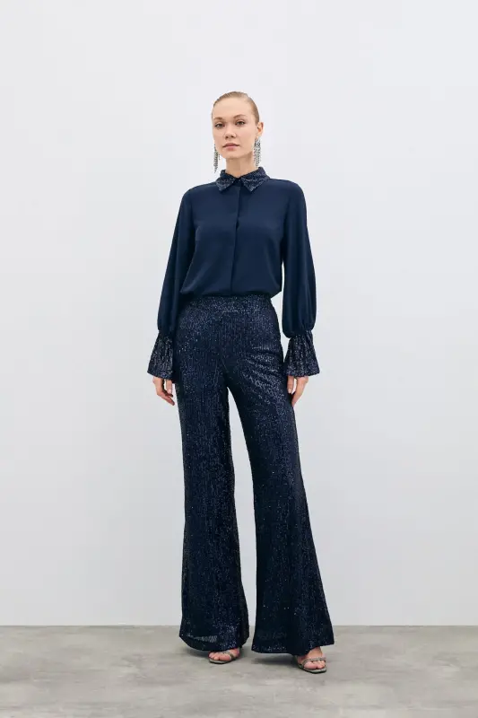 Sequin Detailed Shirt - NAVY-NAVY - 7