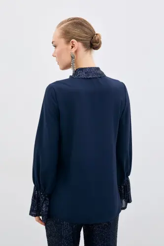 Sequin Detailed Shirt - NAVY-NAVY - 8