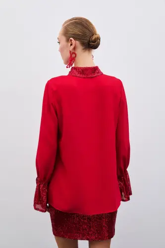 Sequin Detailed Shirt - Red-Red - 8