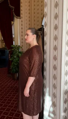 Sequin Embellished Plus Size Evening Dress Coffee - 3
