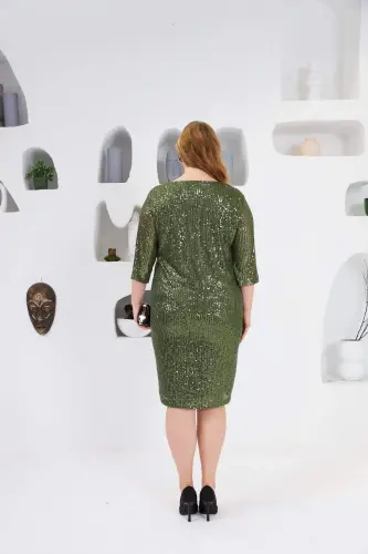 Sequin Embellished Plus Size Evening Dress Khaki - 5