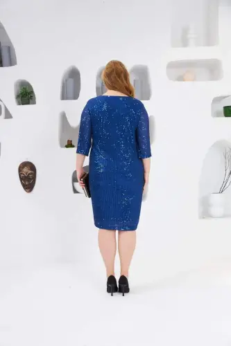 Sequin Embellished Plus Size Evening Dress Sapphire - 6